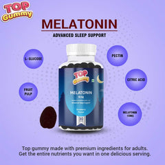 Top Gummy Melatonin 10mg - 30 Gummies Strawberry Flavour & Hair Vitamins With Biotin - 30 Gummies Strawberry Flovour