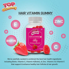 Top Gummy Hair Vitamins with Biotin, Vitamin C, E, A & Zinc | for Stronger and Healthier Hair , Skin & Nails | Antioxidants for Immunity | Gluten, Soy & Dairy Free - 30 Gummies (Strawberry Flavor)
