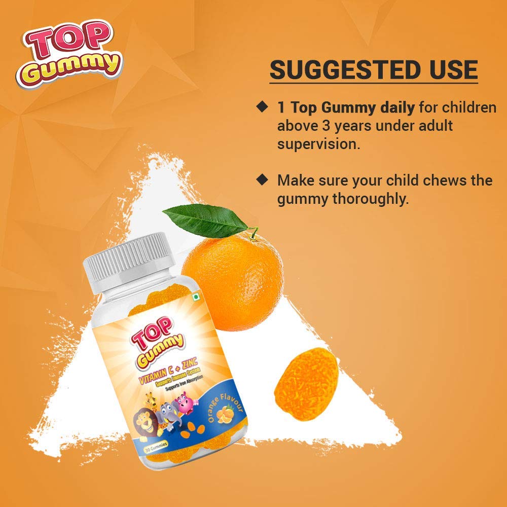 Top Gummy Vitamin C + Zinc - 30 Gummies Orange Flavor & Vitamin D3 + K2 Gummies With Mixed Fruit Flavour - 30 Gummies