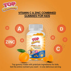 TOPGUMMY Vitamin C + Zinc For Immune Support, Gluten, Soy & Dairy Free - 30 Gummies (Orange Flavor)