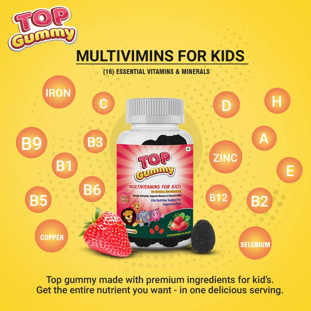 Top Gummy Multivitamins for Kids with 16 Vitamins & Minerals - Kids Growth, Development & Immunity | Kids Health | Gluten, Soy & Dairy Free - 30 Gummies (Strawberry Flavor)