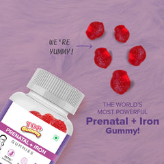 Top Gummy Prenatal + Iron with Vitamin B6, Vitamin B12 & Folic Acid | Use Before, During & After Pregnancy Along with a Healthy Diet - 30 Gummies (Strawberry Flavour) Gluten-Free (Pack of 2)