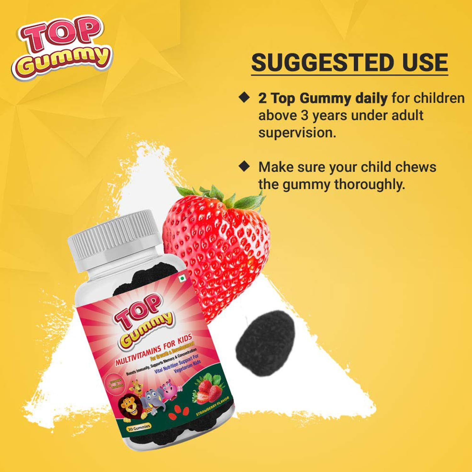Top Gummy Multivitamins for Kids with 16 Vitamins & Minerals - Kids Growth, Development & Immunity | Kids Health | Gluten, Soy & Dairy Free - 30 Gummies (Strawberry Flavor) (Pack of 5)