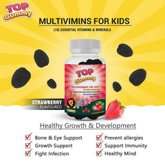 Top Gummy Multivitamins for Kids with 16 Vitamins & Minerals - Kids Growth, Development & Immunity | Kids Health | Gluten, Soy & Dairy Free - 30 Gummies (Strawberry Flavor) (Pack of 2)
