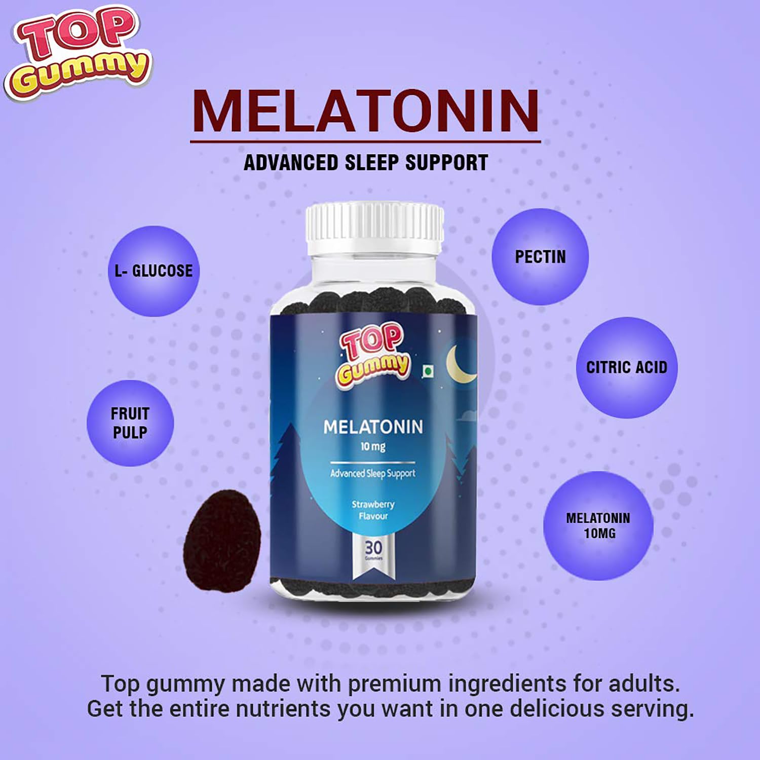 Top Gummy Melatonin 10mg | Advanced Sleep Support, Stay Asleep Longer, Easy to Take, Dissolves in Mouth, Faster Absorption | Gluten, Soy & Dairy Free – 30 Gummies (Strawberry Flavour) (Pack of 5)