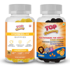 Top Gummy Vitamin D3 K2 Gummies With Mixed Fruit Flavour - 30 Gummies & Multivitamin Gummies For Adults - 30 Gummies Orange Flavor